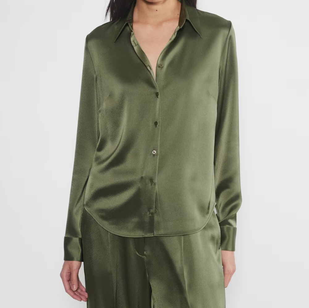 Babaton Industry Satin Shirt, Army Green, Sz XL